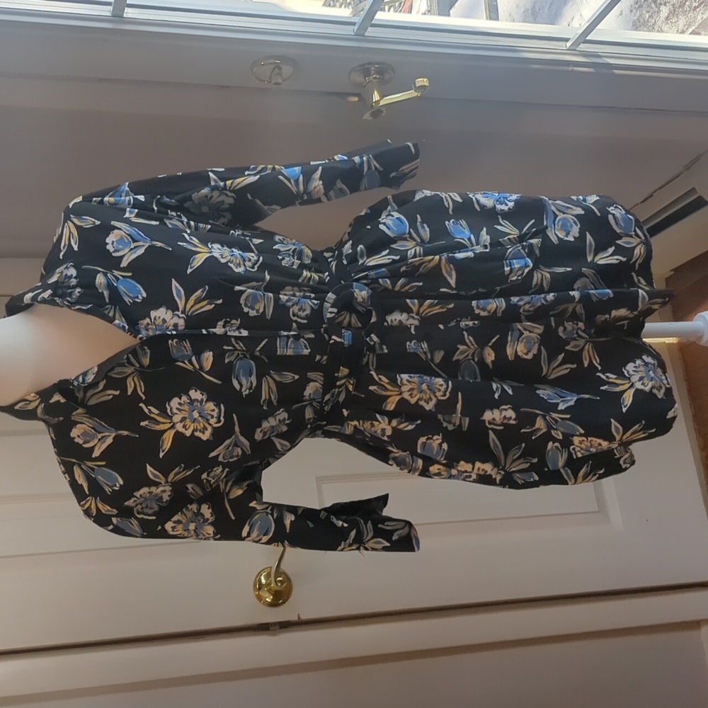 Zara Black Midi Dress with Blue Floral Pattern